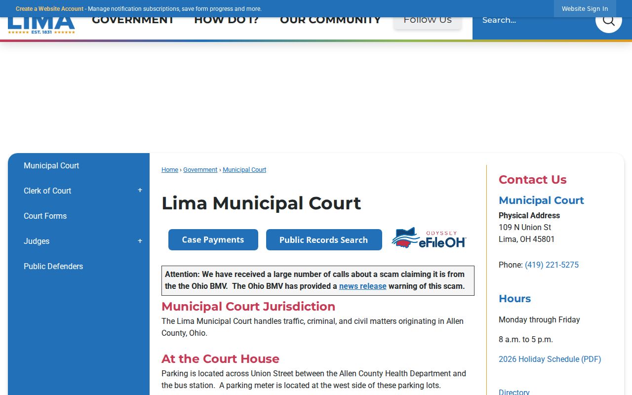 Lima Municipal Court official information page