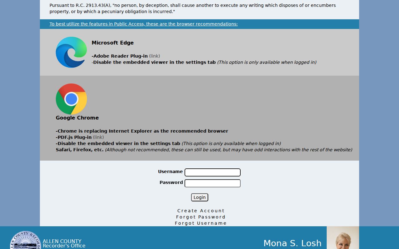 Allen County Recorder PAXWorld login and account access page