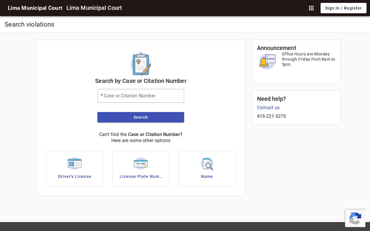 Lima resident lookup through the Lima Municipal Court search screen